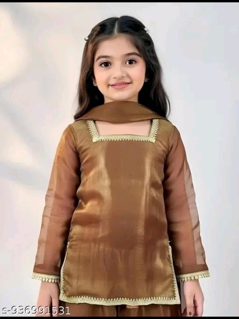 Girls Brown Traditional Matching Set with Gold Trim